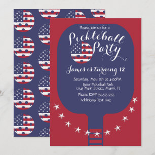 Pickleball Party Stars and Stripes Patriotic Invitation