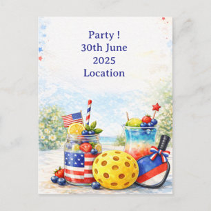 Pickleball Party with Drinks and Paddle Holiday Postcard