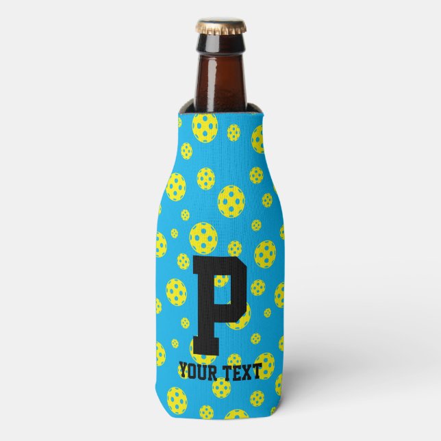 Pickleball pattern bottle cooler with custom text (Bottle Front)