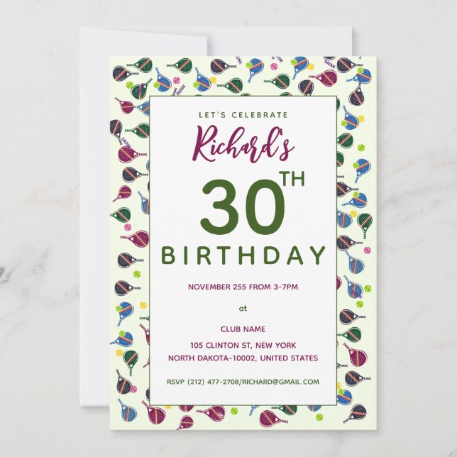 Pickleball Pattern Style Colourful Pickleball Birt Invitation (Front)