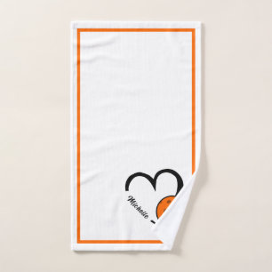 Pickleball Personalized Heart Orange and White Hand Towel