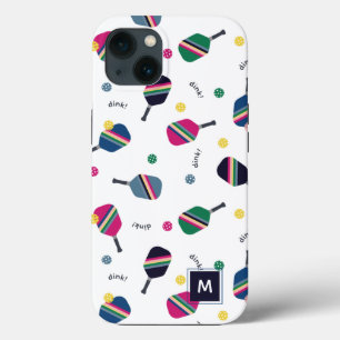 Pickleball Personalized Monogram Blue Green Pink iPhone 13 Case