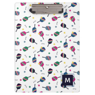 Pickleball Personalized Monogram Blue Green Pink Clipboard