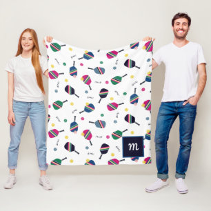 Pickleball Personalized Monogram Blue Green Pink Fleece Blanket