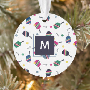 Pickleball Personalized Monogram Holiday Christmas Ornament