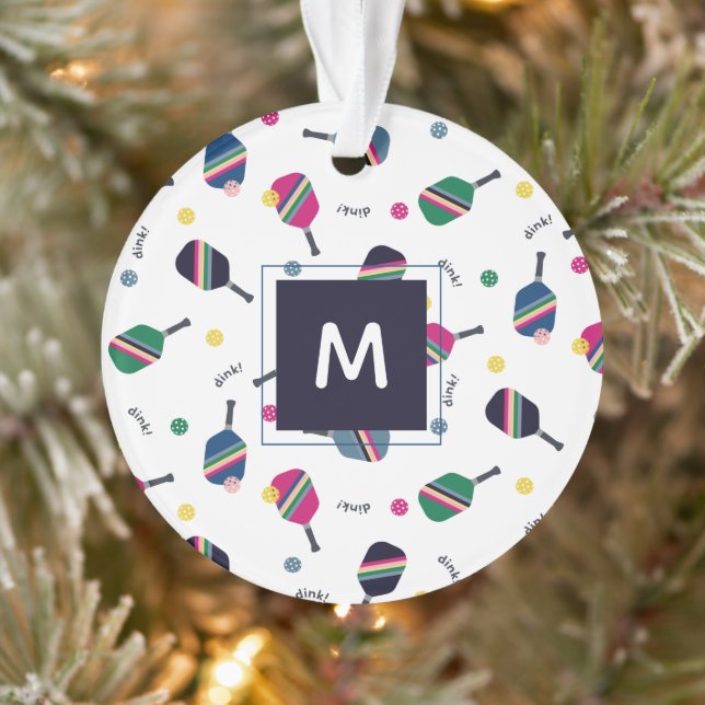 Pickleball Personalized Monogram Holiday Christmas Ornament (Tree)
