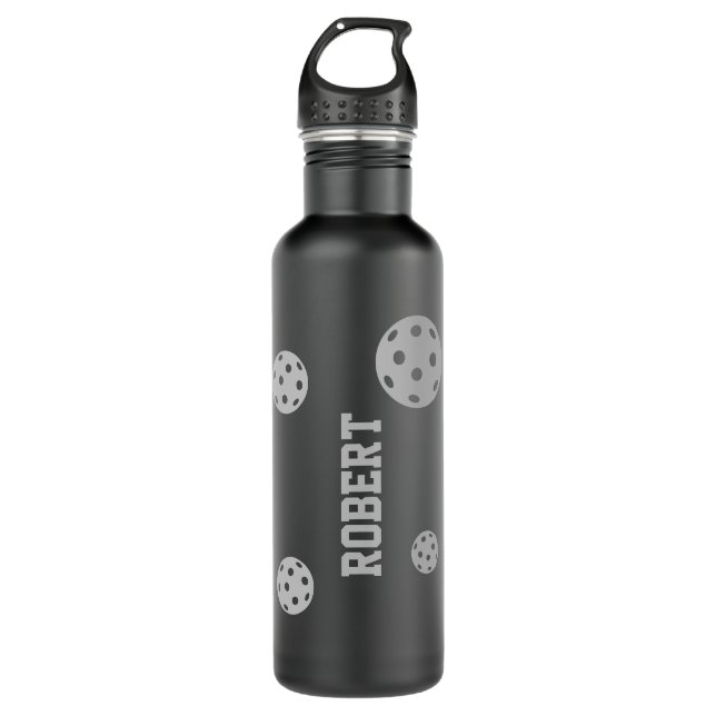 Pickleball Personalized Name Black Grey 710 Ml Water Bottle (Front)