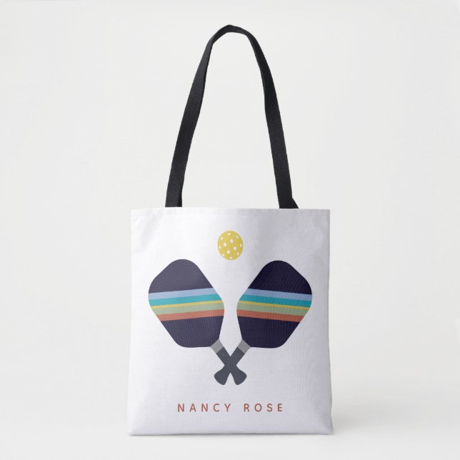 Pickleball Personalized Name Striped Paddles Tote Bag (Front)