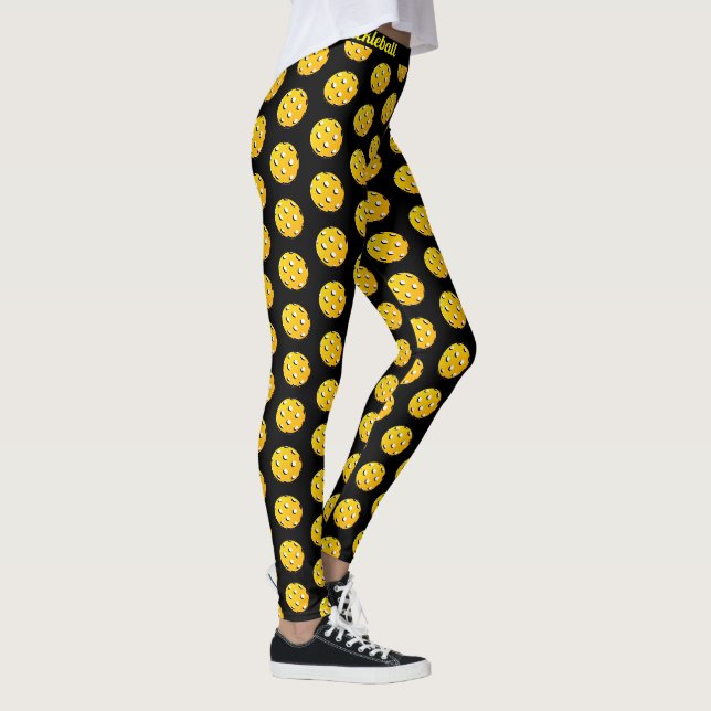 Pickleball Personnaliser Leggings Black Jaune (Droite)