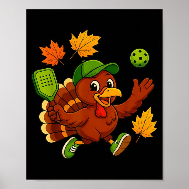 Pickleball pickle ball turkey thanksgiving fall poster (Front)