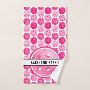 Pickleball Pink & White Pickleballs Personalized  Hand Towel