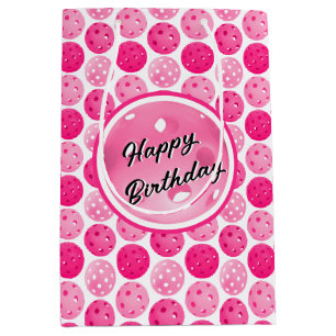Pickleball Pink & White Pickleballs Personalized Medium Gift Bag
