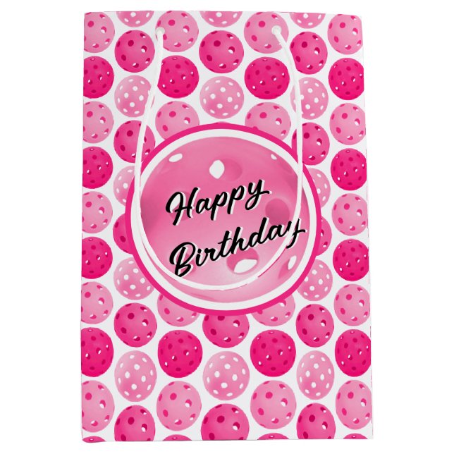 Pickleball Pink & White Pickleballs Personalized  Medium Gift Bag (Front)