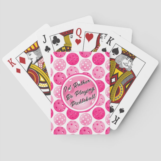 Pickleball Pink & White Pickleballs Personalized  Playing Cards (Back)