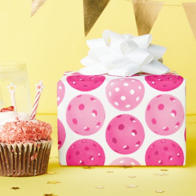 Pickleball Pink & White Pickleballs Personalized  Wrapping Paper (Birthday Party)