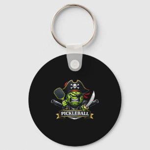 Pickleball pirate skull hat character illustration keychain