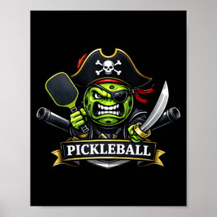 Pickleball pirate skull hat character illustration poster