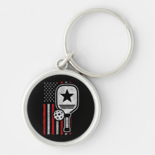 Pickleball Player - American Flag Pickleball - Pic Keychain