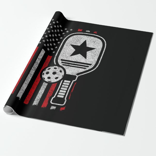 Pickleball Player - American Flag Pickleball - Pic Wrapping Paper (Unrolled)