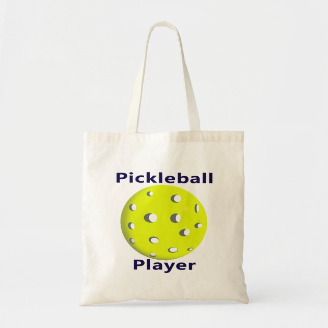 Pickleball Player Blue Text Yellow Ball Design Tote Bag (Front)