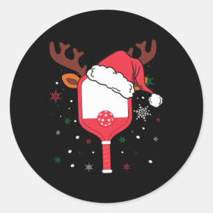 Pickleball Player Christmas Holiday Reindeer Xmas Classic Round Sticker