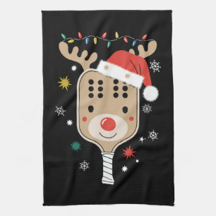 Pickleball Player Christmas Holiday Reindeer Xmas  Kitchen Towel
