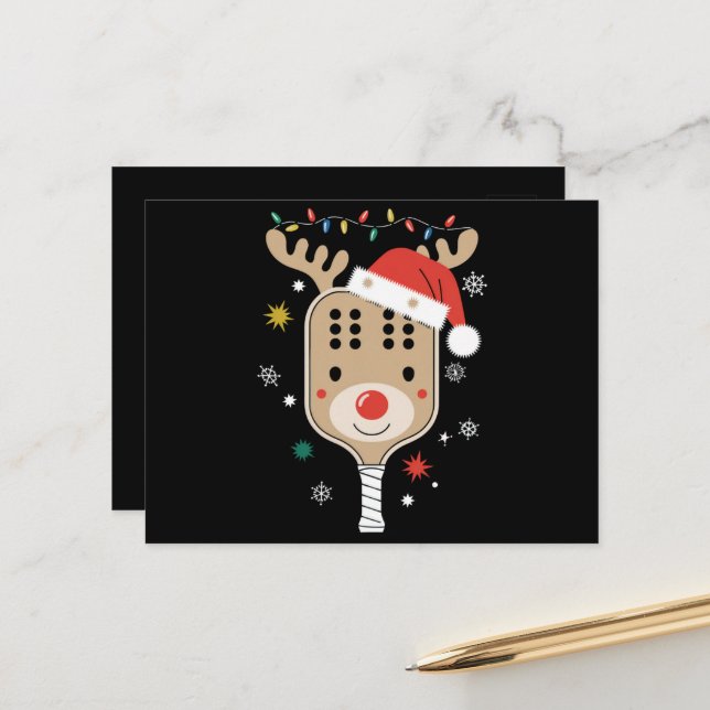 Pickleball Player Christmas Holiday Reindeer Xmas  Postcard (Front/Back In Situ)