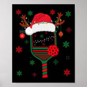 Pickleball Player Christmas Holiday Reindeer Xmas Poster