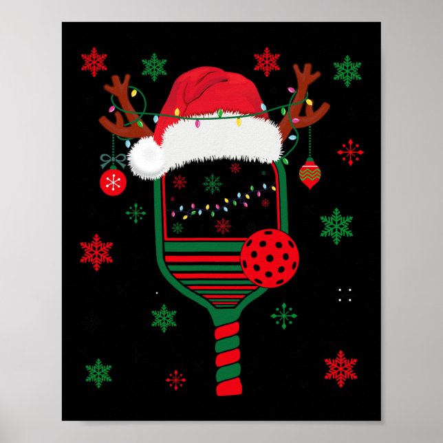Pickleball Player Christmas Holiday Reindeer Xmas  Poster (Front)