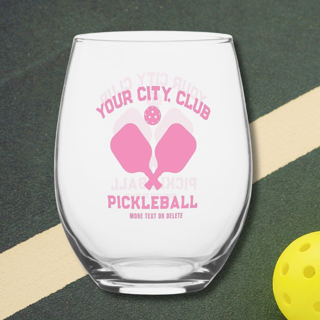 Pickleball Player Club Team Name Personalized Stemless Wine Glass (Creator Uploaded)
