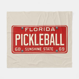 Pickleball Player Fan Retro Florida License Plate Fleece Blanket