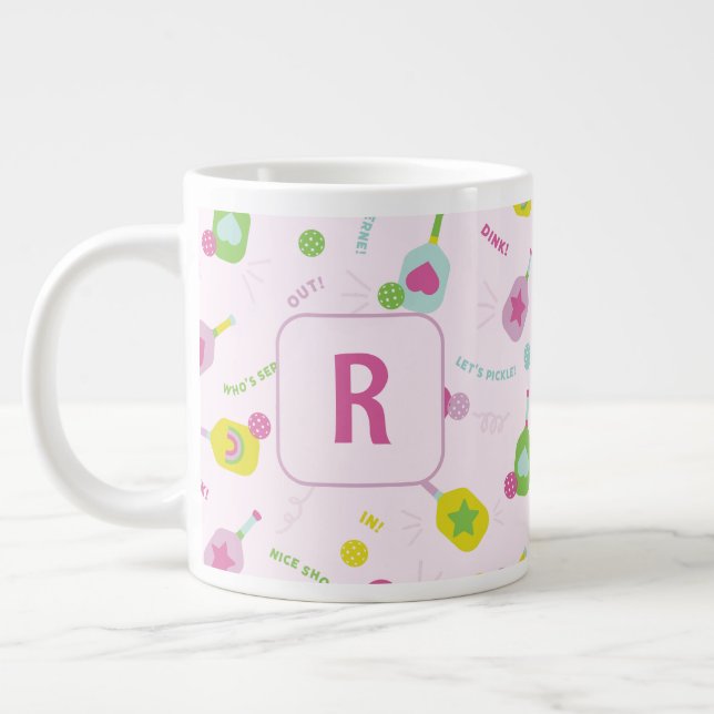 Pickleball Player Gift for Her Pink Personalized  Large Coffee Mug (Left)