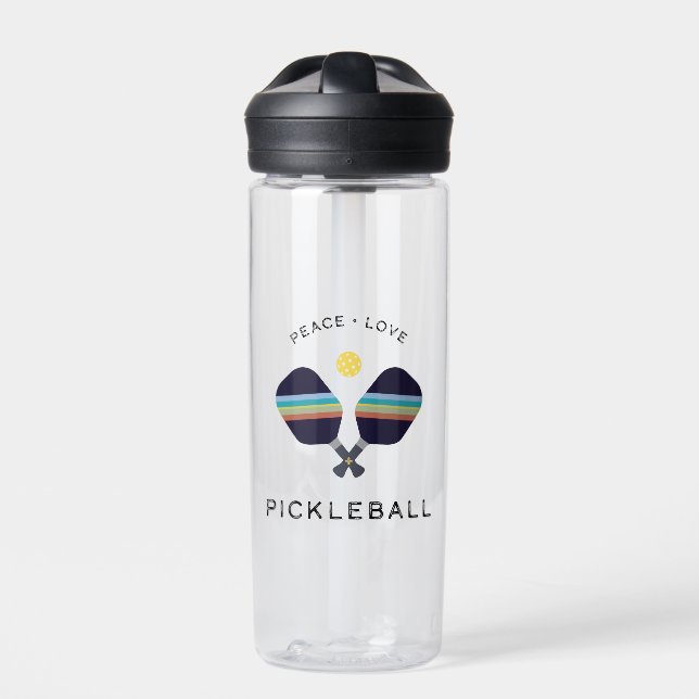 Pickleball Player Gift Peace Love and Pickleball Water Bottle (Front)