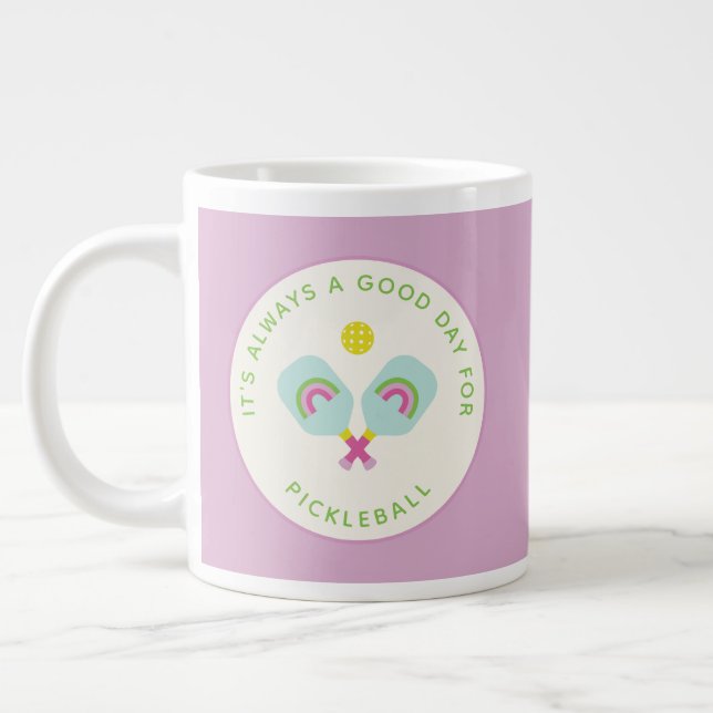 Pickleball Player Gift Rainbow Paddles Custom Large Coffee Mug (Left)