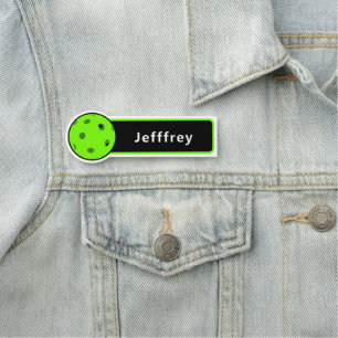 Pickleball Player Green Ball Black Personalized Name Tag