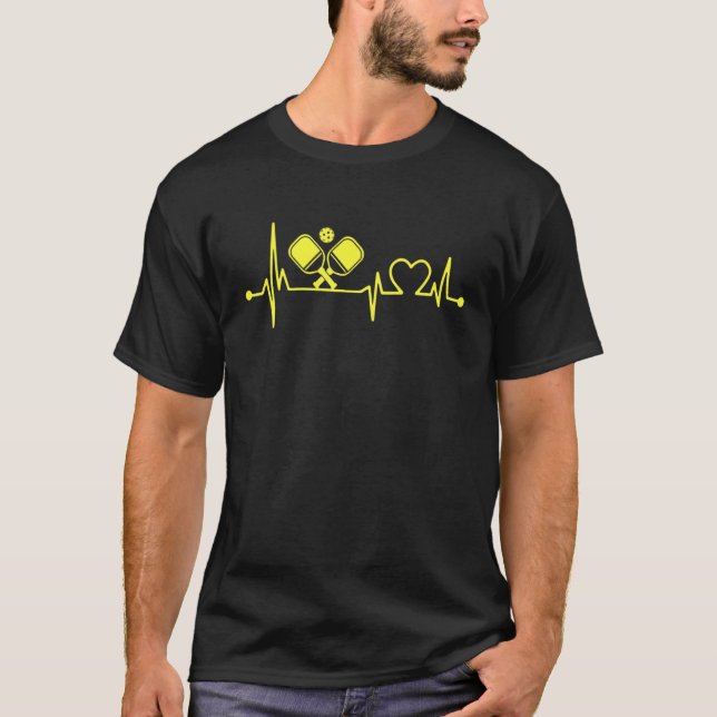 Pickleball Player Heartbeat Funny Paddleball Lover T-Shirt (Front)