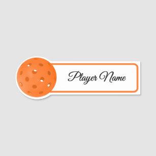 Pickleball Player Orange Pickleballs Personalized Name Tag