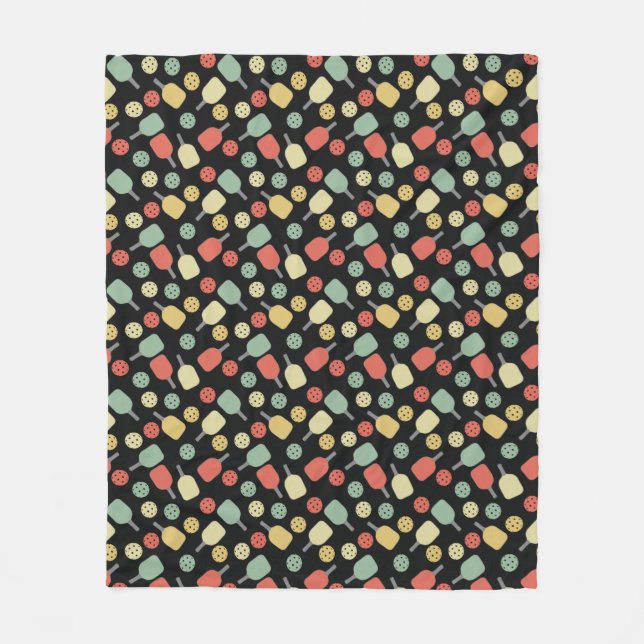 Pickleball Player Paddle and Ball Pattern Fleece Blanket (Front)