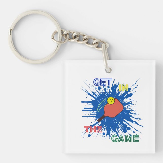 Pickleball player paddle sport game  keychain (Front)