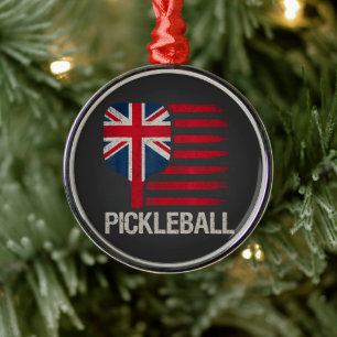 Pickleball Player Paddle Uk Flag Metal Ornament