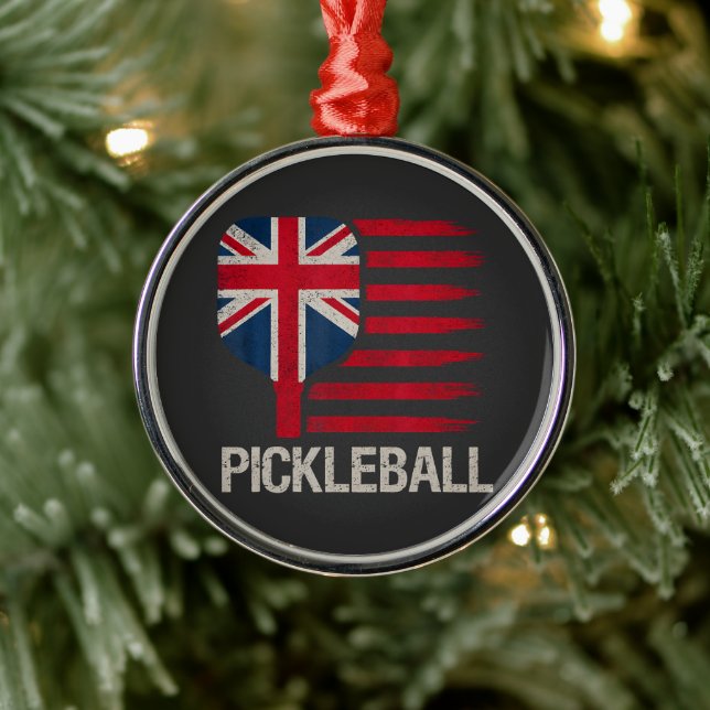 Pickleball Player Paddle Uk Flag  Metal Ornament (Tree)