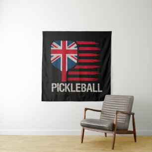 Pickleball Player Paddle Uk Flag  Tapestry