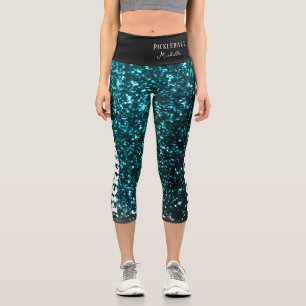 Pickleball Player Personalized Black blue glitter Capri Leggings