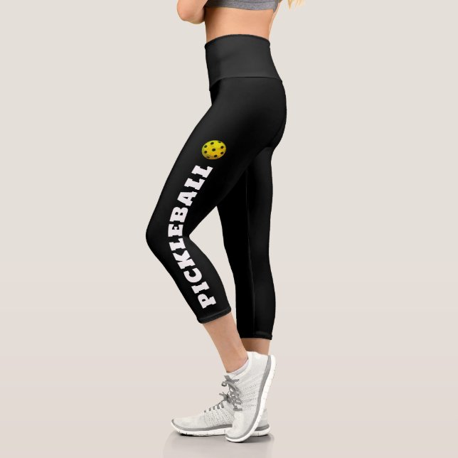 Pickleball Player Personalized Black White  Capri Leggings (Left)