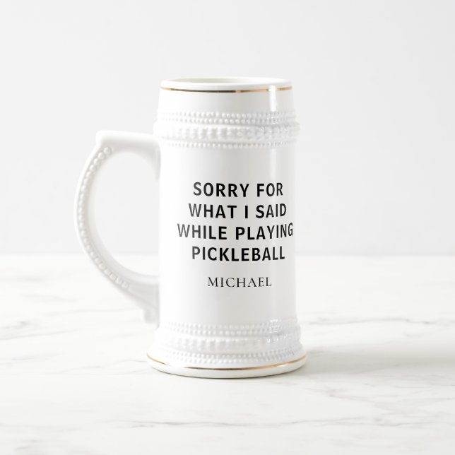 Pickleball Player Personalized Dad Birthday Gag Beer Stein (Left)