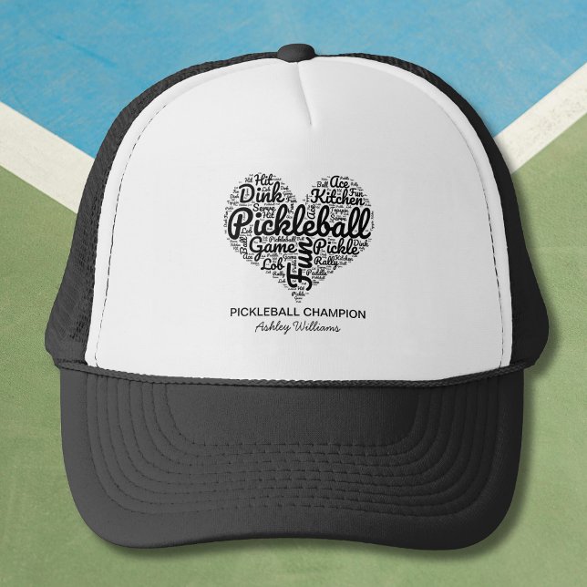 Pickleball Player Personalized Name Text Word Art Trucker Hat (Personalize with name, edit other text if you wish, or delete if not required)