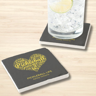 Pickleball Player Personalized Name Word Art Stone Coaster