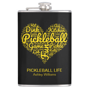 Pickleball Player Personalized Word Art Typography Hip Flask