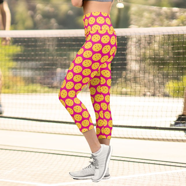 Pickleball Player Pickleball Pattern Bright Pink Capri Leggings (Creator Uploaded)