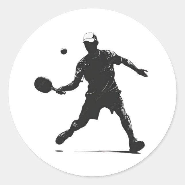 Pickleball Player Silhouette Sport Design Classic Round Sticker (Front)